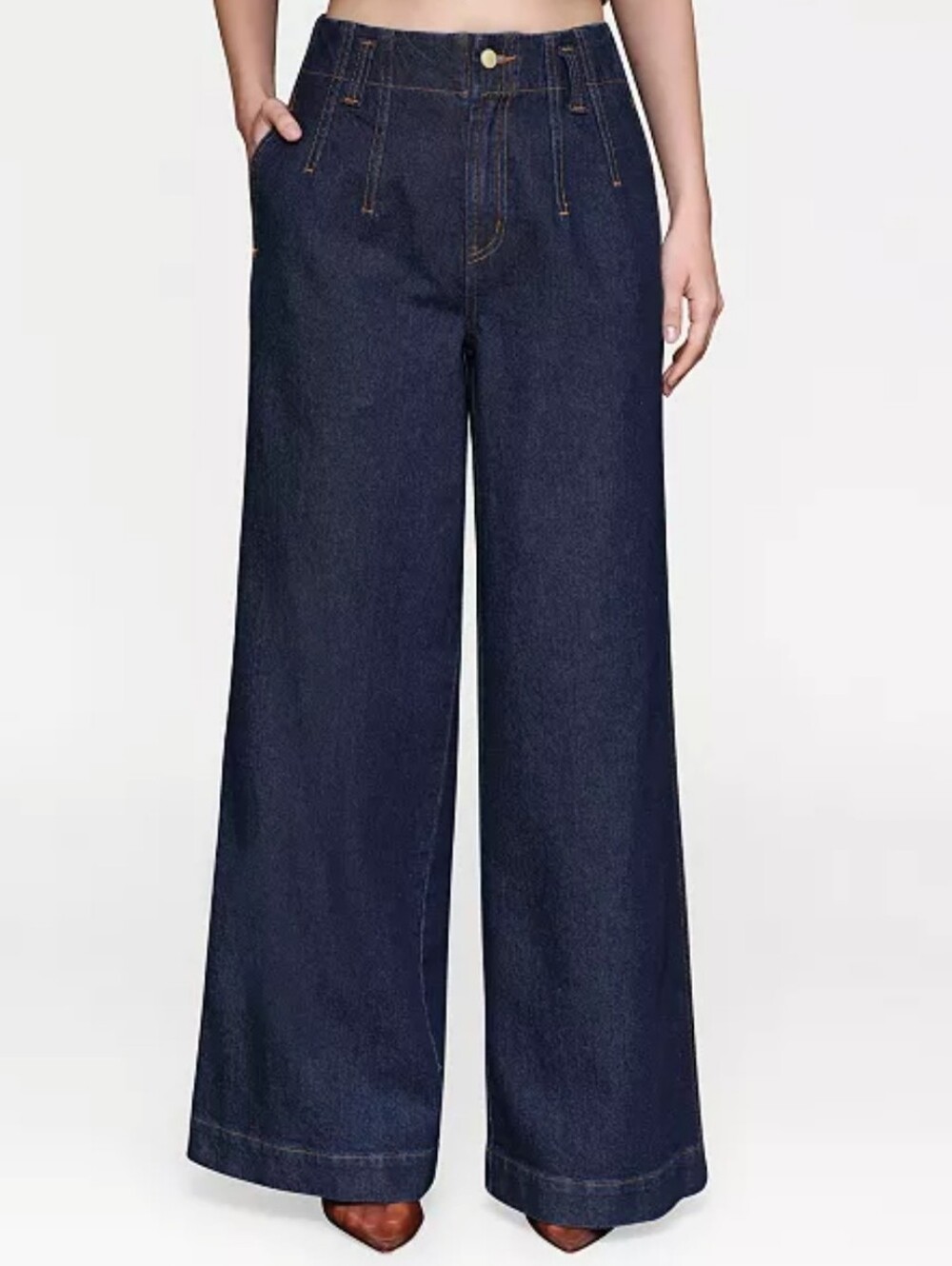 Avec Les Filles Women's Wide Leg Hollywood Waist Jeans Dark Wash Size 24